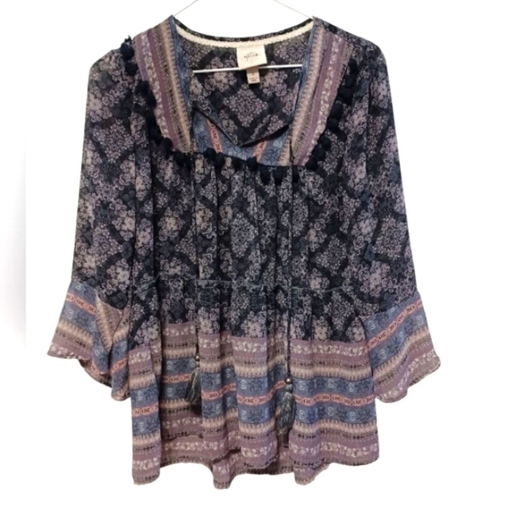 Knox Rose Blue And Pink Floral Blouse Small